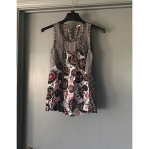 Hem And Thread Womens Sz Small black white red Sleeveless Tank Top Blouse Boho